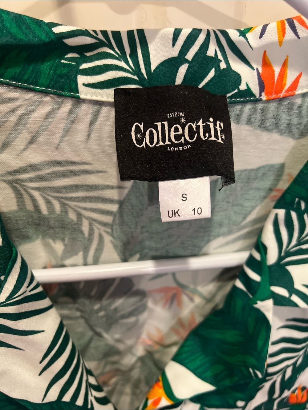 Collectif Birds of Paradise White/Green Tropical Print Shirt Dress